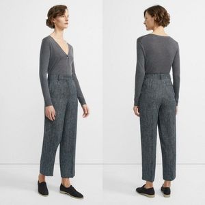 Theory High Waisted Linen Straight Pant Navy Multi